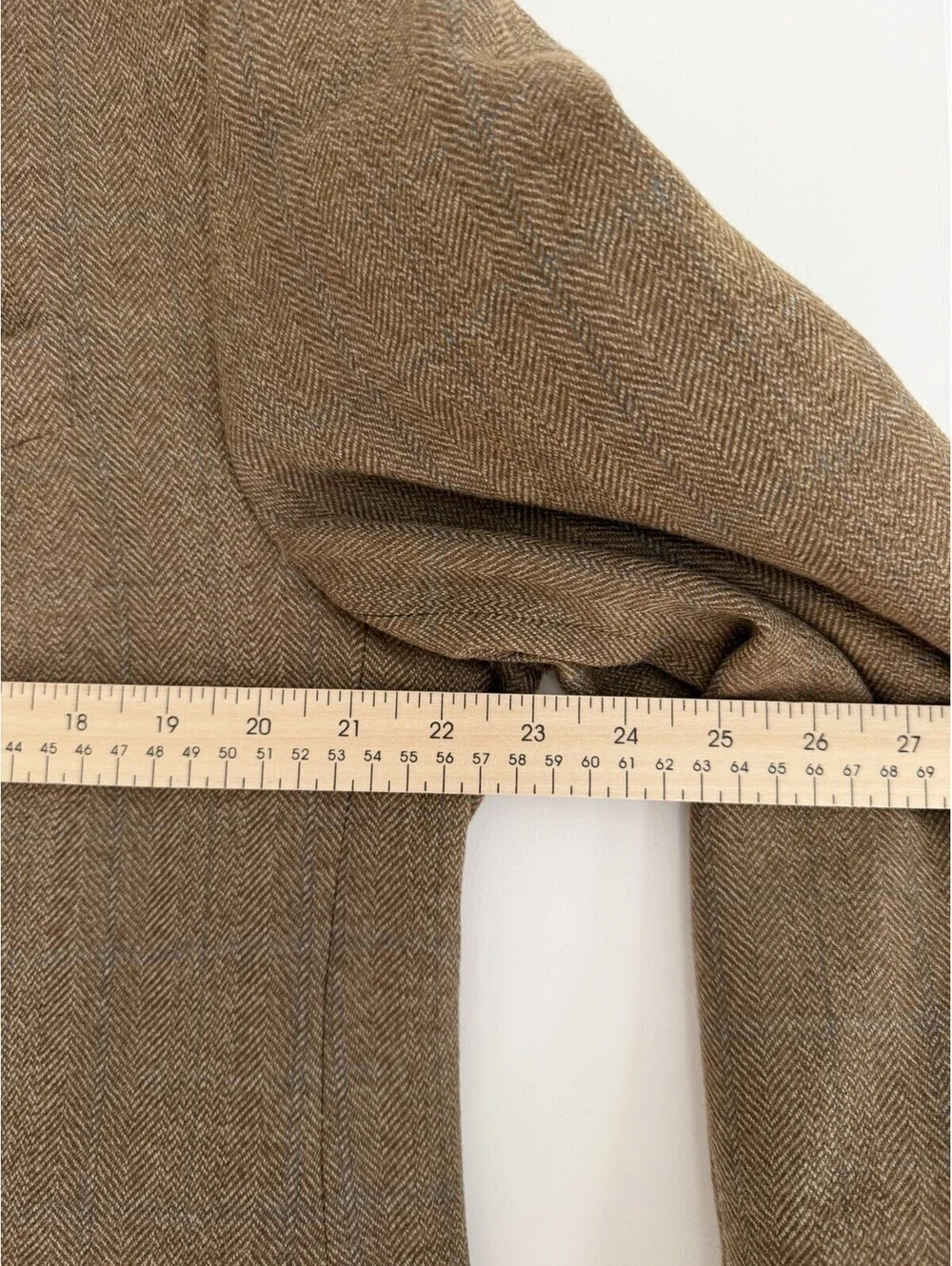 Lauren Ralph Lauren Herringbone 100% Wool Blazer Camel Tweed 44R Luxury Preppy